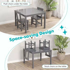 Costway Wooden Kids Table and 2 Chairs Set with Rubber Wood Legs Anti-slip Foot Pads White/Gray
