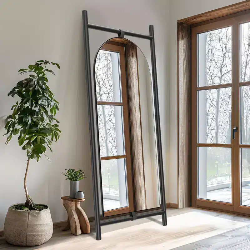 Solid Wood Ladder Embedded Arched Black Full-Length Mirror 190x80x4cm (No Stand)