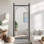 Solid Wood Ladder Embedded Arched Black Full-Length Mirror 190x80x4cm (No Stand)