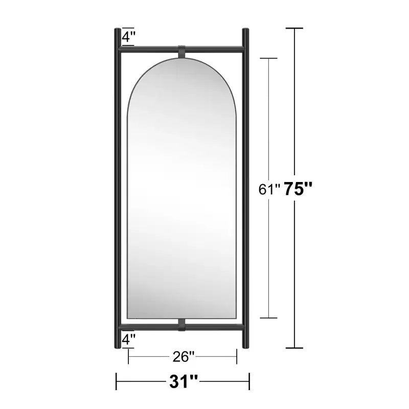 Solid Wood Ladder Embedded Arched Black Full-Length Mirror 190x80x4cm (No Stand)