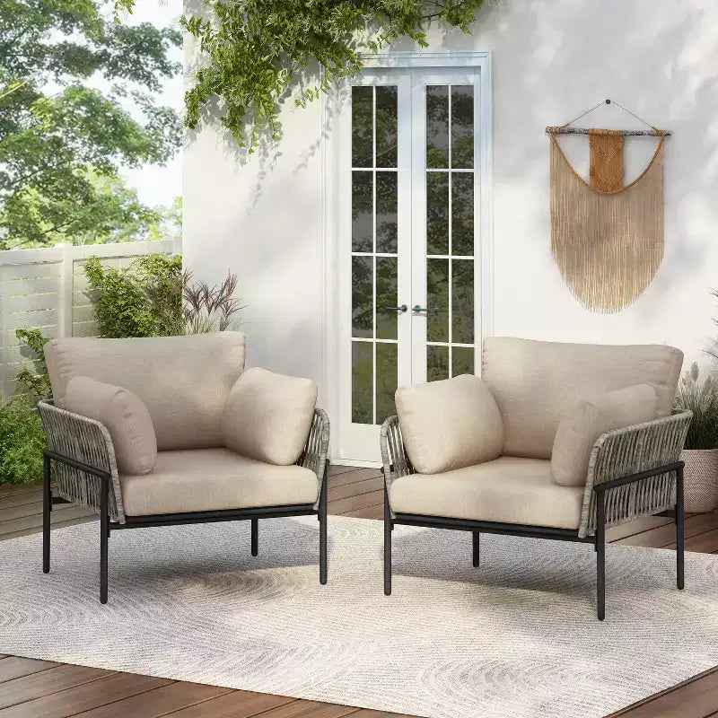 Christopher Knight Home Alma 36 Outdoor Rattan Weave Iron Club Chair with Plush Cushions (Set of 2)