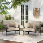 Christopher Knight Home Alma 36 Outdoor Rattan Weave Iron Club Chair with Plush Cushions (Set of 2)