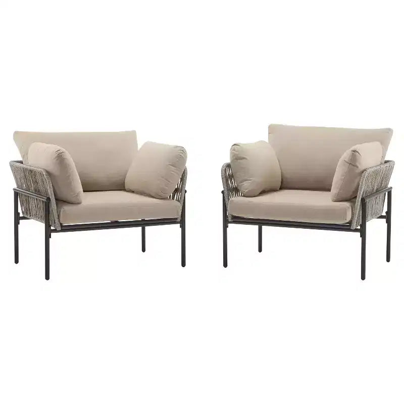 Christopher Knight Home Alma 36 Outdoor Rattan Weave Iron Club Chair with Plush Cushions (Set of 2)