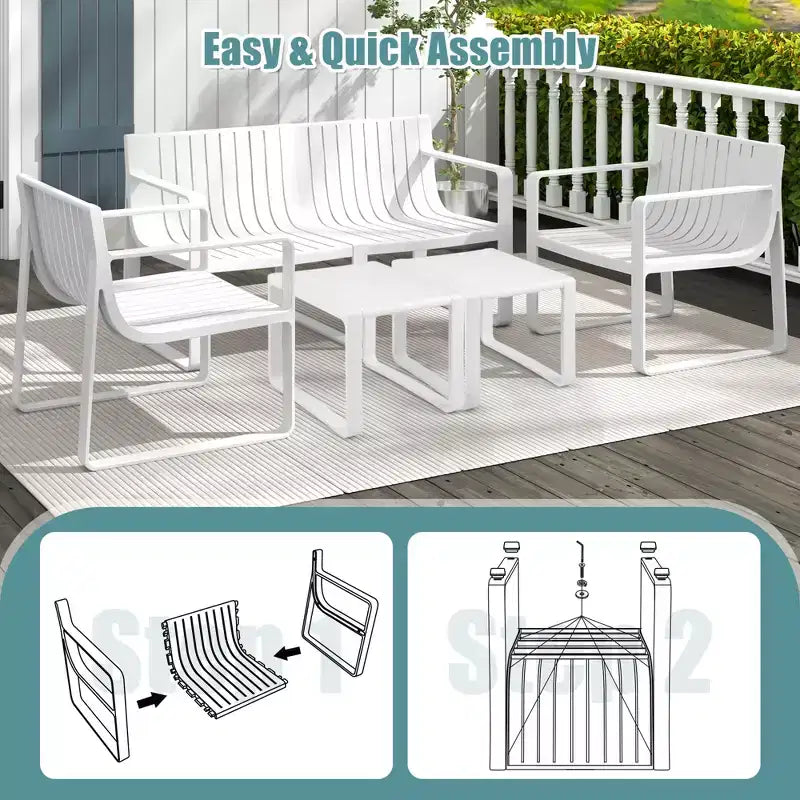 Costway Patio Chairs Set of 2/4 Weather-resistant Plastic Outdoor Armchairs White