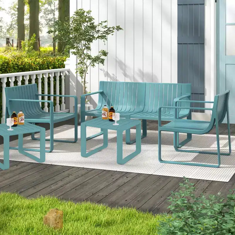 Costway Patio Chairs Set of 2/4 Weather-resistant Plastic Outdoor Armchairs Blue