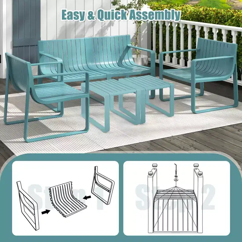 Costway Patio Chairs Set of 2/4 Weather-resistant Plastic Outdoor Armchairs Blue
