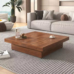 39W Square Coffee Table Cocktail Table Center Table with Sliding Top, Storage Space and White Marble Veneer/Walnut Grain Veneer-ModernLuxe