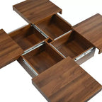 39W Square Coffee Table Cocktail Table Center Table with Sliding Top, Storage Space and White Marble Veneer/Walnut Grain Veneer-ModernLuxe