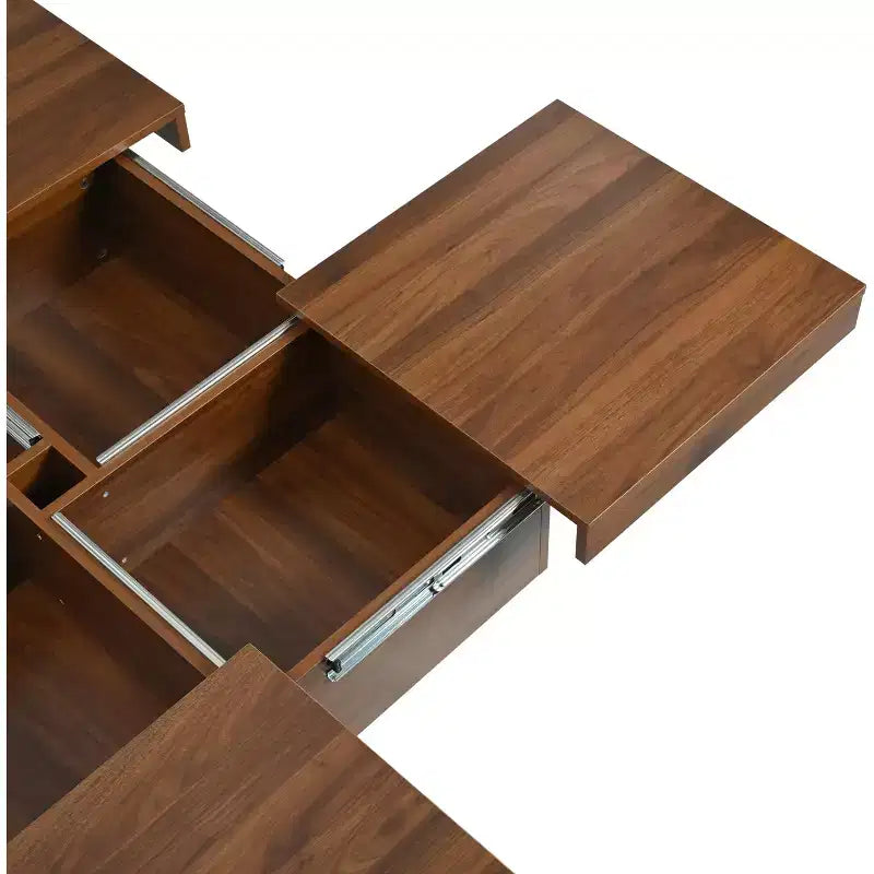 39W Square Coffee Table Cocktail Table Center Table with Sliding Top, Storage Space and White Marble Veneer/Walnut Grain Veneer-ModernLuxe