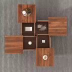 39W Square Coffee Table Cocktail Table Center Table with Sliding Top, Storage Space and White Marble Veneer/Walnut Grain Veneer-ModernLuxe