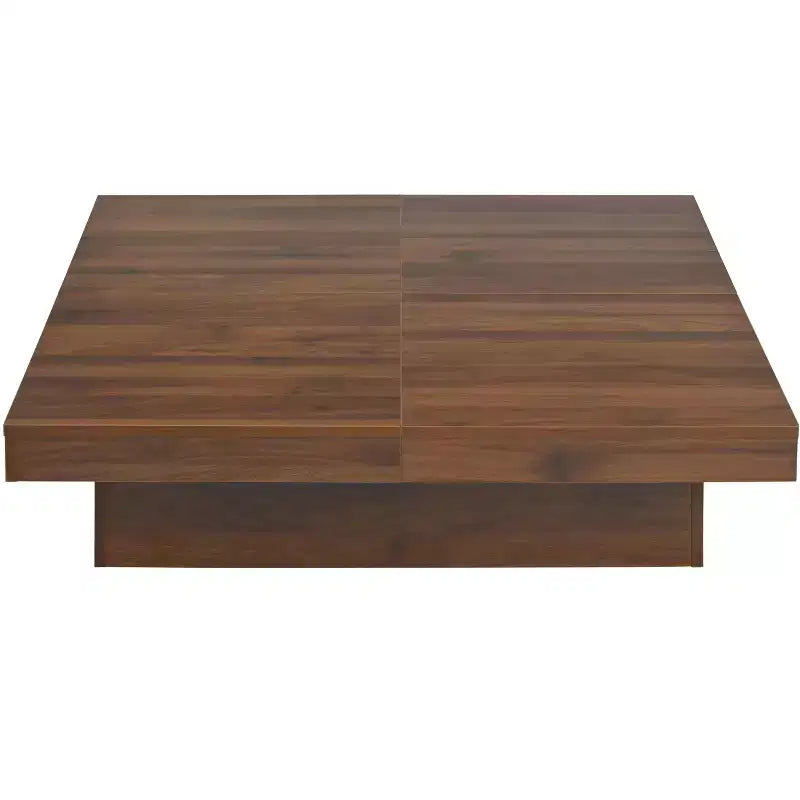 39W Square Coffee Table Cocktail Table Center Table with Sliding Top, Storage Space and White Marble Veneer/Walnut Grain Veneer-ModernLuxe