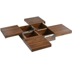 39W Square Coffee Table Cocktail Table Center Table with Sliding Top, Storage Space and White Marble Veneer/Walnut Grain Veneer-ModernLuxe
