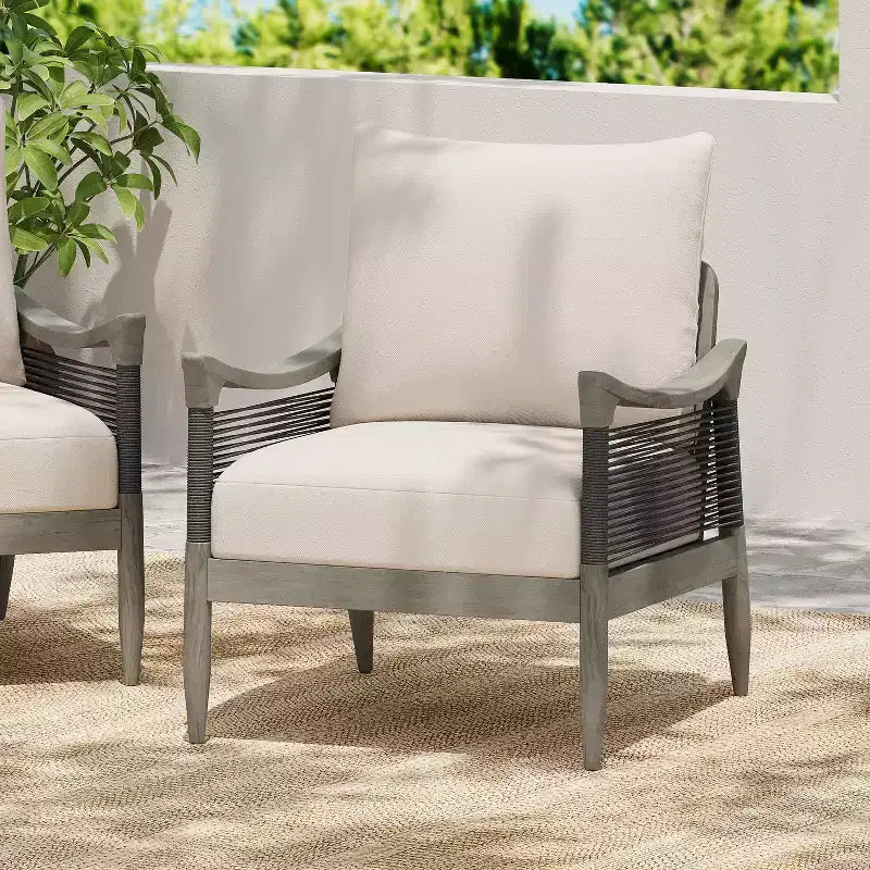 Christopher Knight Home Amos Outdoor Woven Rope Acacia Wood Club Chair with Thick Cushion