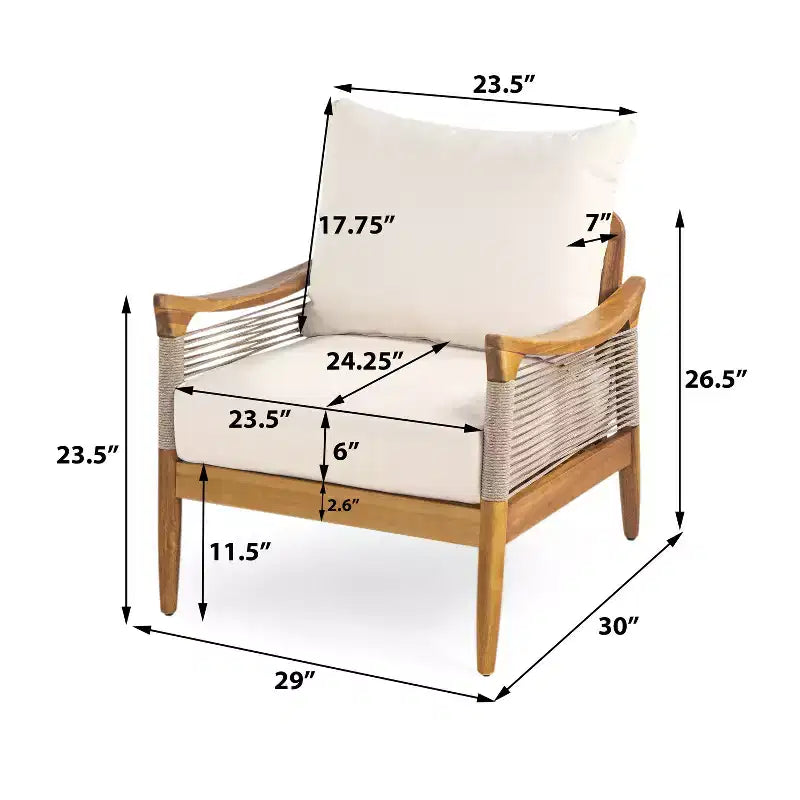 Christopher Knight Home Amos Outdoor Woven Rope Acacia Wood Club Chair with Thick Cushion