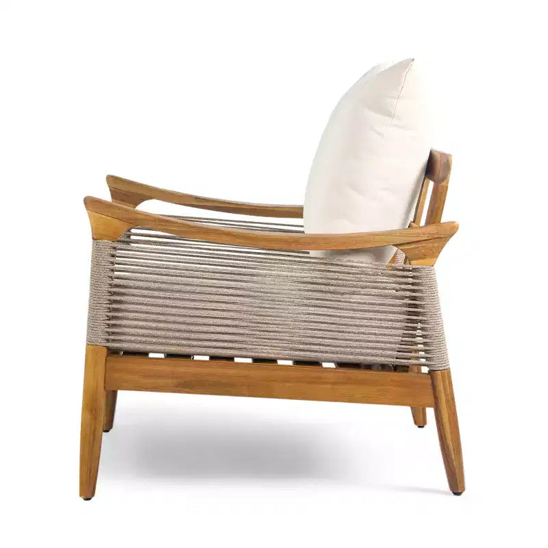 Christopher Knight Home Amos Outdoor Woven Rope Acacia Wood Club Chair with Thick Cushion