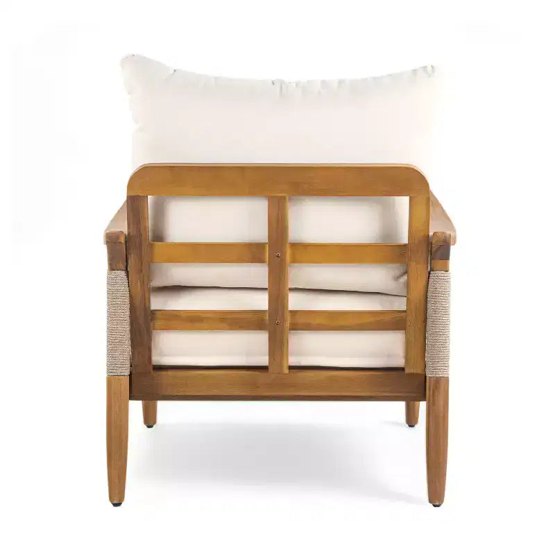 Christopher Knight Home Amos Outdoor Woven Rope Acacia Wood Club Chair with Thick Cushion