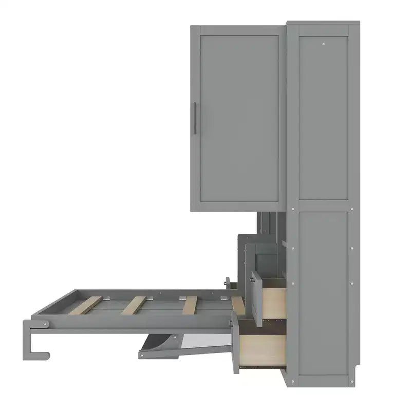 Whisen Modern Design Letto a scomparsa matrimoniale Murphy Bed a parete, ripiegabile in un armadio con guardaroba, cassetti e ripiani