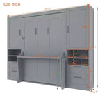 Whisen Modern Design Letto a scomparsa matrimoniale Murphy Bed a parete, ripiegabile in un armadio con guardaroba, cassetti e ripiani