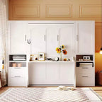 Whisen Modern Design Letto a scomparsa matrimoniale Murphy Bed a parete, ripiegabile in un armadio con guardaroba, cassetti e ripiani