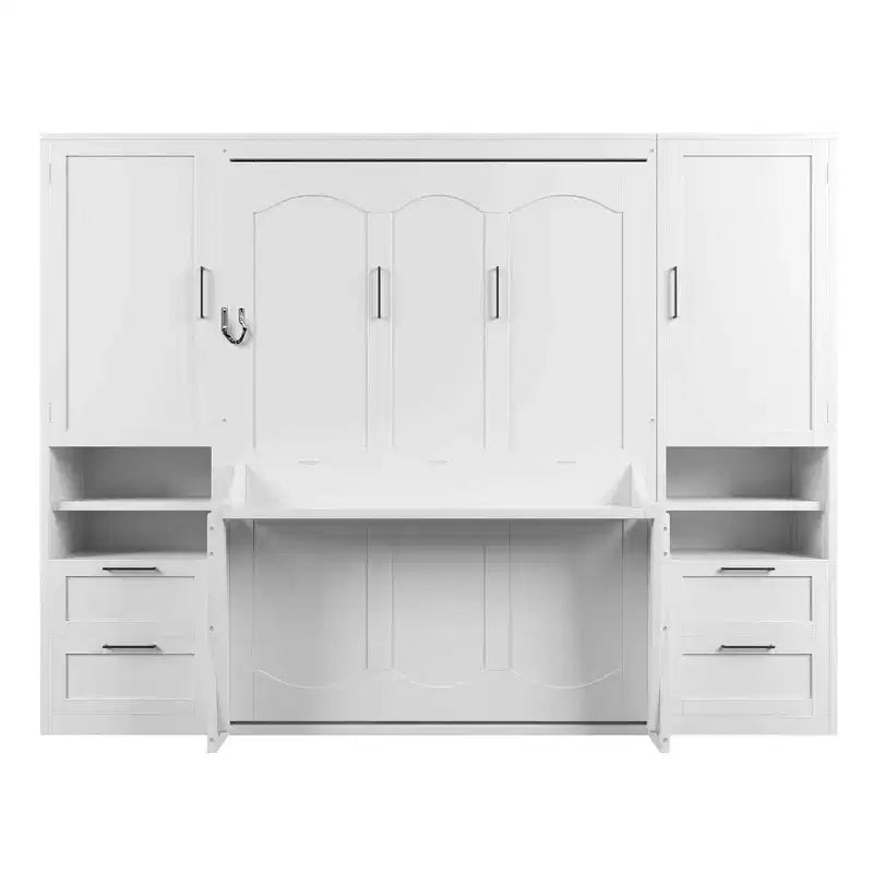 Whisen Modern Design Letto a scomparsa matrimoniale Murphy Bed a parete, ripiegabile in un armadio con guardaroba, cassetti e ripiani