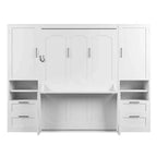 Whisen Modern Design Letto a scomparsa matrimoniale Murphy Bed a parete, ripiegabile in un armadio con guardaroba, cassetti e ripiani