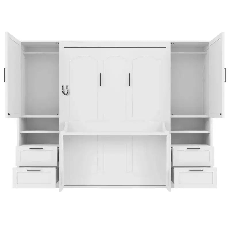 Whisen Modern Design Letto a scomparsa matrimoniale Murphy Bed a parete, ripiegabile in un armadio con guardaroba, cassetti e ripiani
