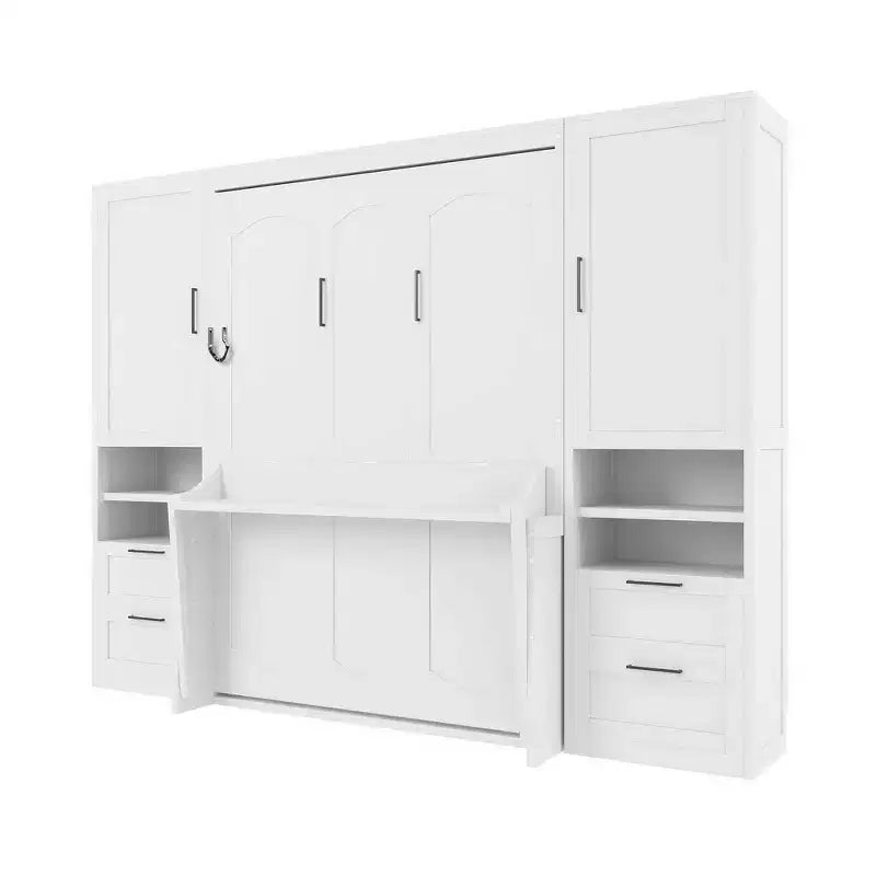 Whisen Modern Design Letto a scomparsa matrimoniale Murphy Bed a parete, ripiegabile in un armadio con guardaroba, cassetti e ripiani