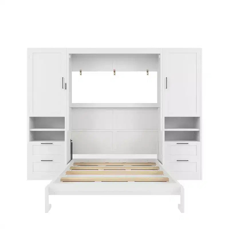 Whisen Modern Design Letto a scomparsa matrimoniale Murphy Bed a parete, ripiegabile in un armadio con guardaroba, cassetti e ripiani