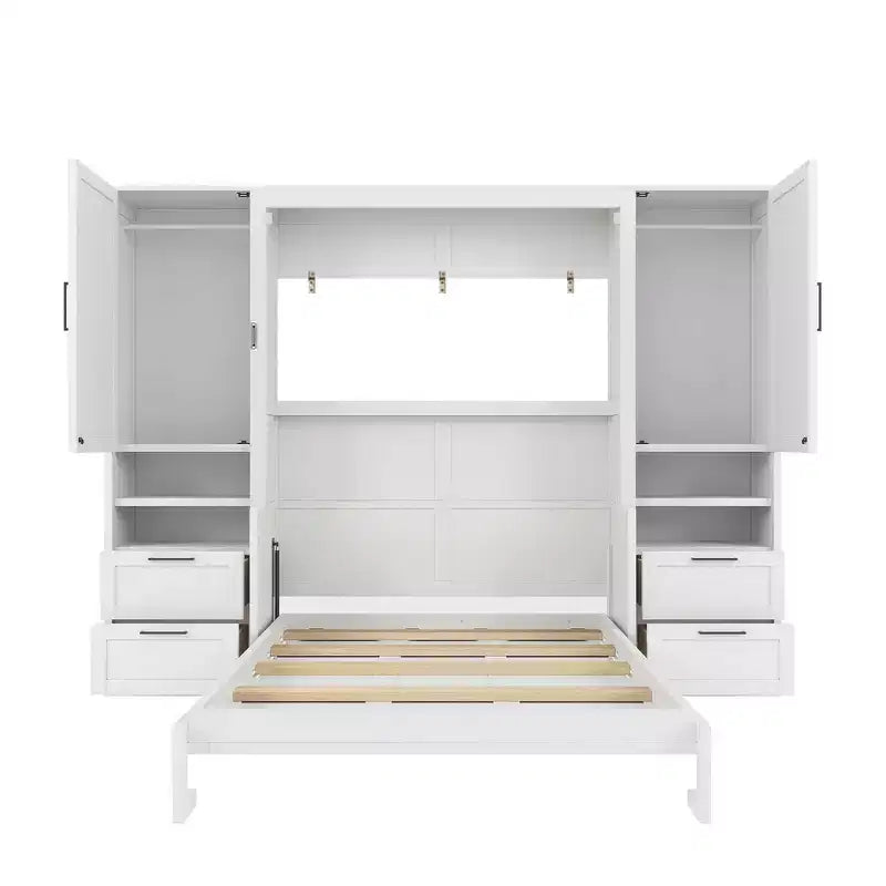 Whisen Modern Design Letto a scomparsa matrimoniale Murphy Bed a parete, ripiegabile in un armadio con guardaroba, cassetti e ripiani