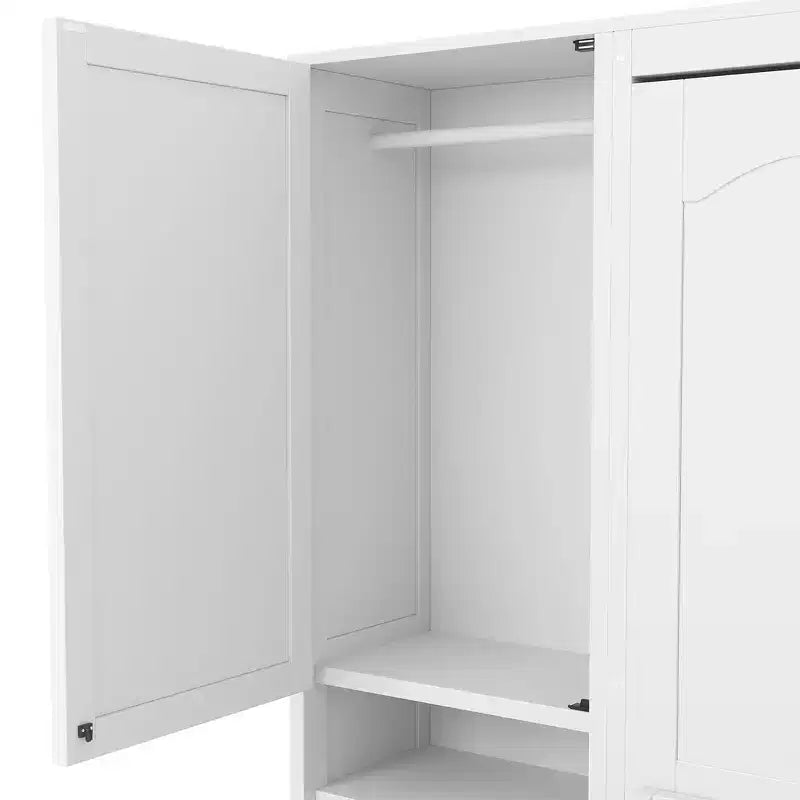 Whisen Modern Design Letto a scomparsa matrimoniale Murphy Bed a parete, ripiegabile in un armadio con guardaroba, cassetti e ripiani