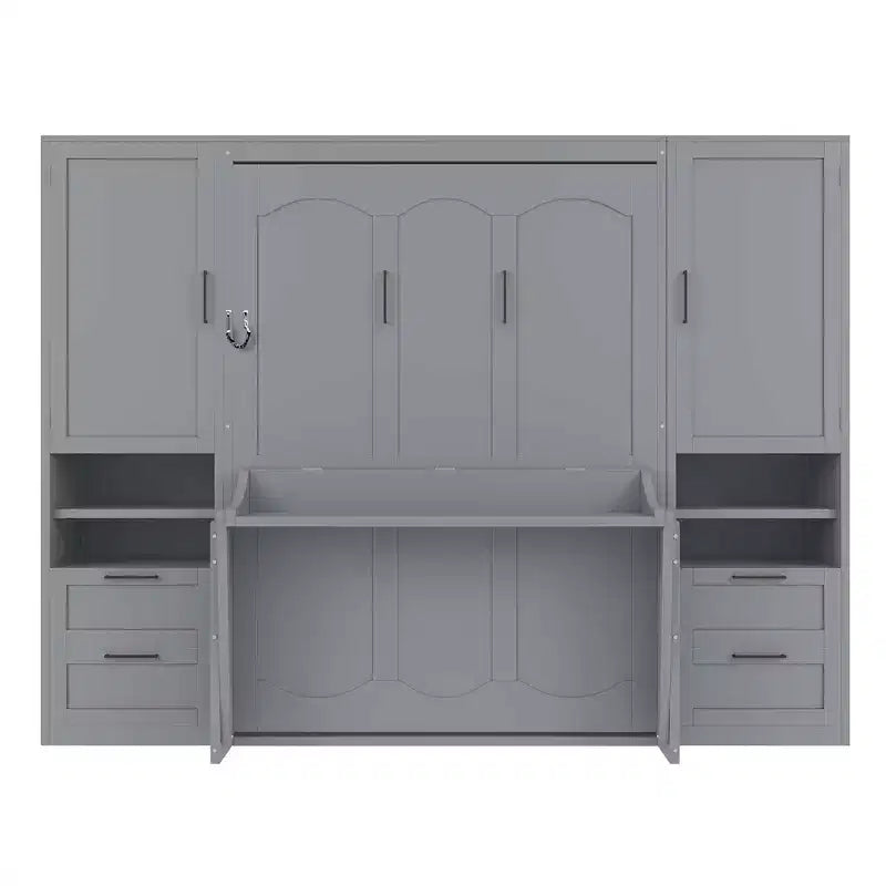 Whisen Modern Design Letto a scomparsa matrimoniale Murphy Bed a parete, ripiegabile in un armadio con guardaroba, cassetti e ripiani