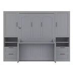 Whisen Modern Design Letto a scomparsa matrimoniale Murphy Bed a parete, ripiegabile in un armadio con guardaroba, cassetti e ripiani