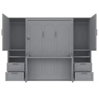 Whisen Modern Design Letto a scomparsa matrimoniale Murphy Bed a parete, ripiegabile in un armadio con guardaroba, cassetti e ripiani