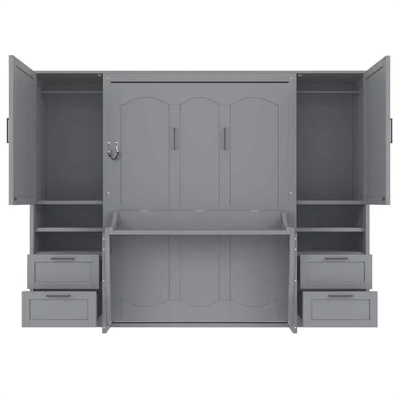 Whisen Modern Design Letto a scomparsa matrimoniale Murphy Bed a parete, ripiegabile in un armadio con guardaroba, cassetti e ripiani