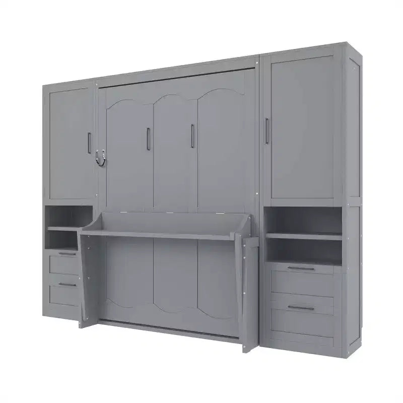 Whisen Modern Design Letto a scomparsa matrimoniale Murphy Bed a parete, ripiegabile in un armadio con guardaroba, cassetti e ripiani