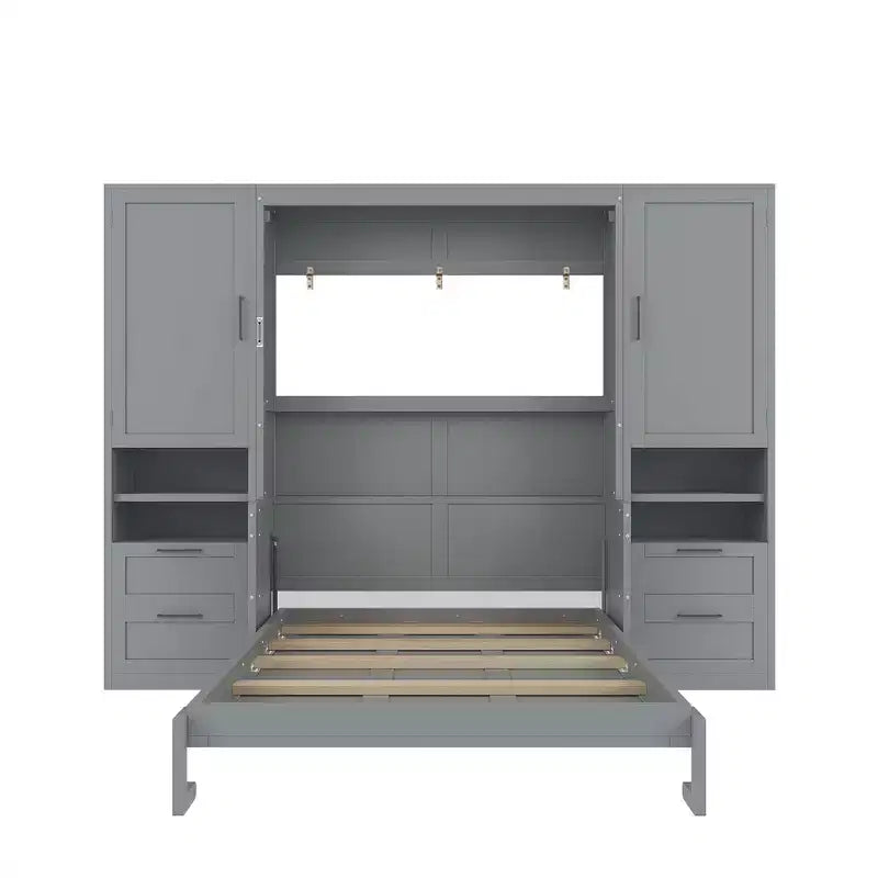 Whisen Modern Design Letto a scomparsa matrimoniale Murphy Bed a parete, ripiegabile in un armadio con guardaroba, cassetti e ripiani