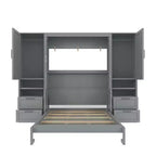 Whisen Modern Design Letto a scomparsa matrimoniale Murphy Bed a parete, ripiegabile in un armadio con guardaroba, cassetti e ripiani