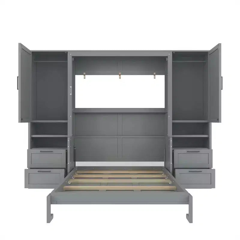 Whisen Modern Design Letto a scomparsa matrimoniale Murphy Bed a parete, ripiegabile in un armadio con guardaroba, cassetti e ripiani