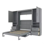 Whisen Modern Design Letto a scomparsa matrimoniale Murphy Bed a parete, ripiegabile in un armadio con guardaroba, cassetti e ripiani