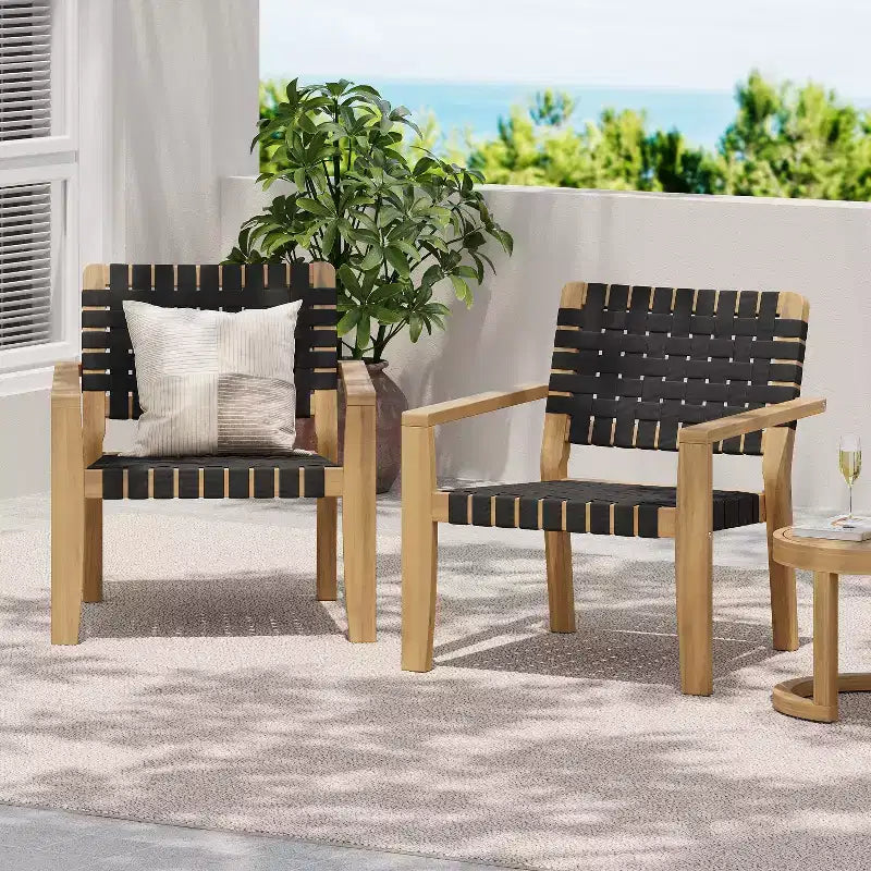 Christopher Knight Home Annette Patio Rustic Woven Rope Acacia Wood Accent Chair (Set of 2)