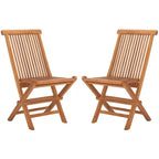 Holly Solid Teak Folding Chair Indoor/Outdoor (Set of 2) - PAT6503 - Natural - Safavieh