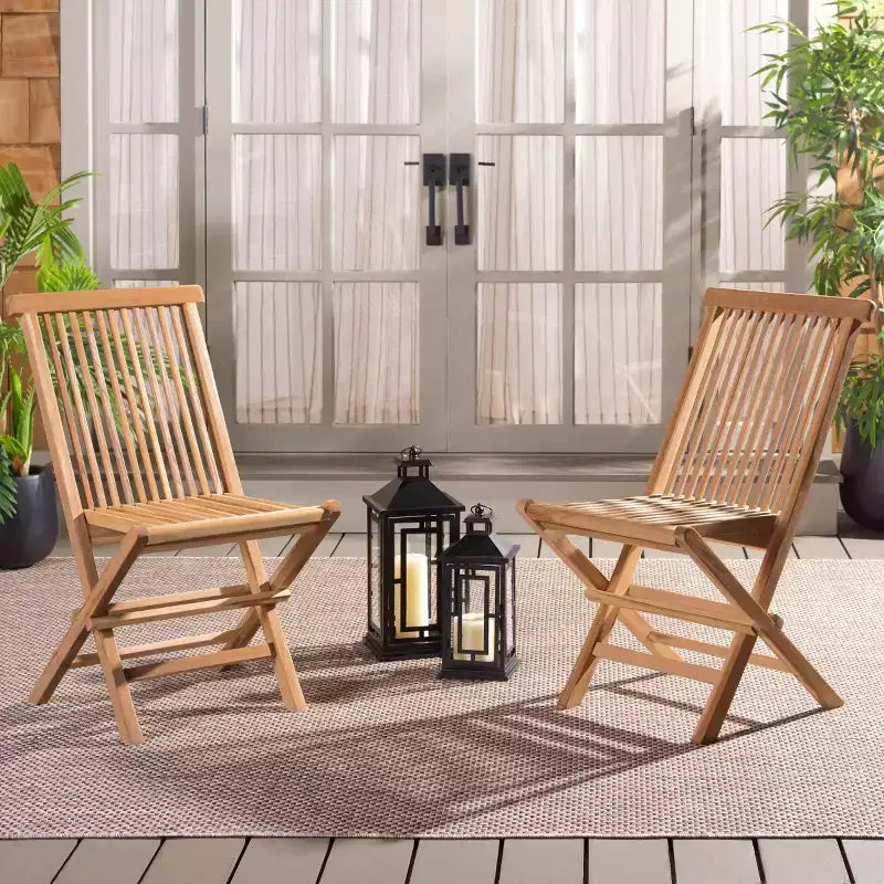 Holly Solid Teak Folding Chair Indoor/Outdoor (Set of 2) - PAT6503 - Natural - Safavieh