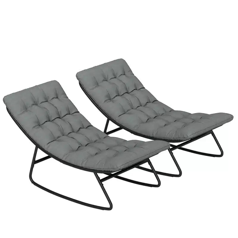 Outsunny Set 2 Poltrone a Dondolo da Esterno con Cuscini Spessi, Sedie a Dondolo con Sedute Profonde in Rete, Telaio in Acciaio per Interni, Veranda, Grigio Scuro