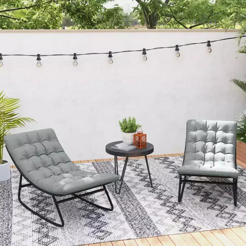 Outsunny Set 2 Poltrone a Dondolo da Esterno con Cuscini Spessi, Sedie a Dondolo con Sedute Profonde in Rete, Telaio in Acciaio per Interni, Veranda, Grigio Scuro