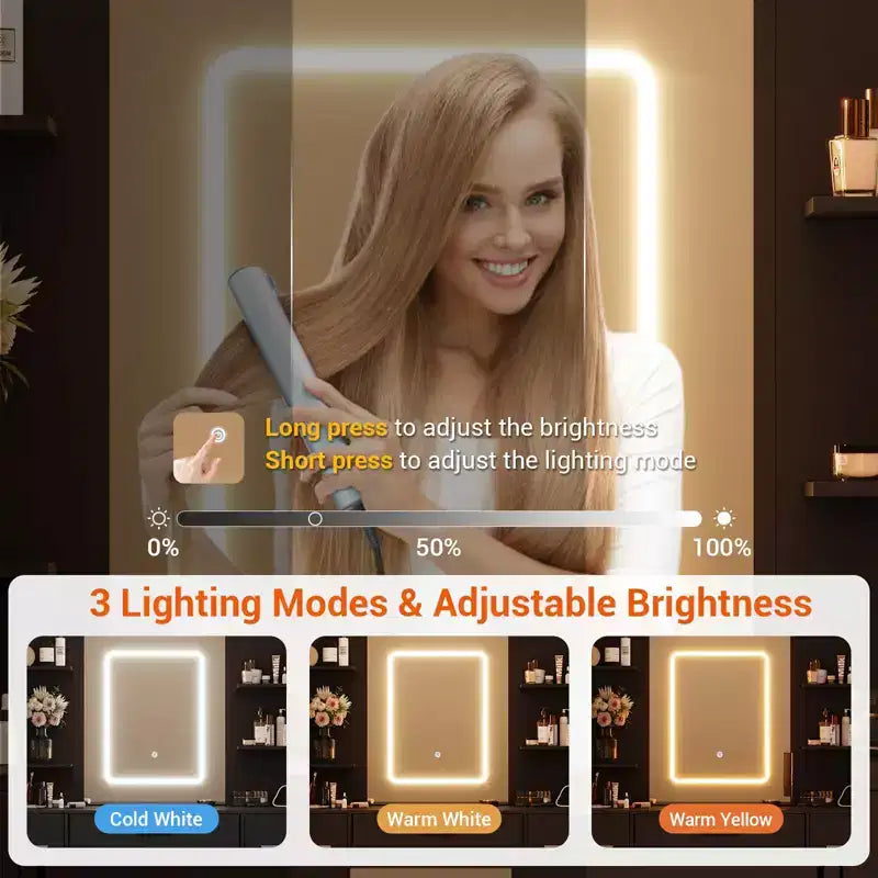 Toeletta con Specchio, Luci a Led, Presa di Corrente e Sgabello, Tavolo da Trucco con 7 Cassetti e 6 Ripiani Contenitori