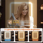 Toeletta con Specchio, Luci a Led, Presa di Corrente e Sgabello, Tavolo da Trucco con 7 Cassetti e 6 Ripiani Contenitori