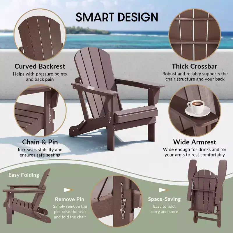 WestinTrends Malibu Set da conversazione da esterno pieghevole a 5 pezzi in HDPE con sedia Adirondack