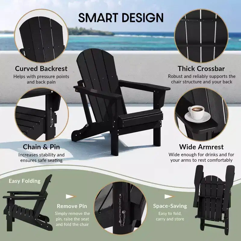 WestinTrends Malibu Set da conversazione da esterno pieghevole a 5 pezzi in HDPE con sedia Adirondack