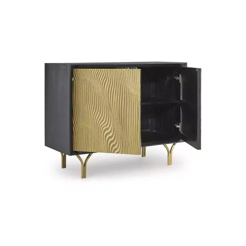Mobile contenitore "Tayner Accent" di Signature Design by Ashley, con ante rifinite in oro e cornice nera