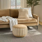 Mina Victory Lifestyle Jute Braids Cotton 20 x 20 x 12 Ivory Indoor Pouf